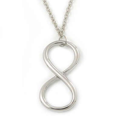 Polished Rhodium Plated 'Infinity' Pendant Necklace - 44cm Length/ 7cm Extension - main view