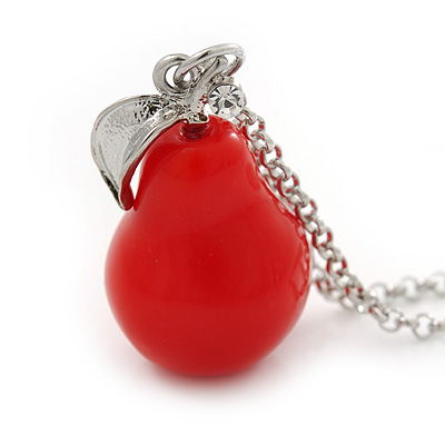 Red Resin 'Pear' Pendant With Long Silver Tone Oval Link Chain Necklace - 70cm Length - main view