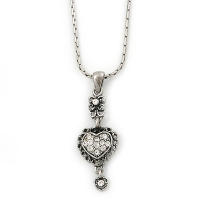 Small Crystal Heart Pendant With Pewter Tone Chain - 40cm L