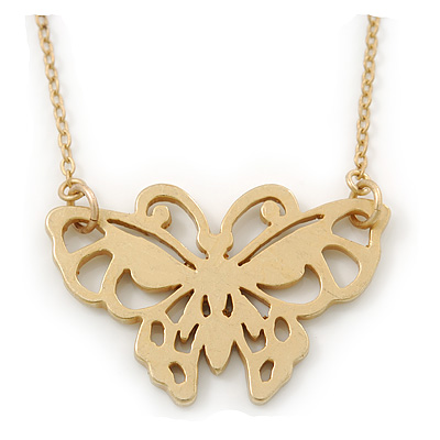Small Matte Gold 'Butterfly' Pendant Necklace - 36cm Length/ 6cm Extension