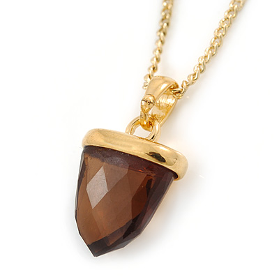 Small Brown Crystal Acorn Pendant with Gold Tone Chain - 40cm L/ 6cm Ext
