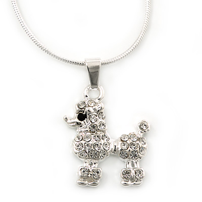 Small Crystal Poodle Pendant With Silver Tone Snake Chain - 40cm Length/ 4cm Extension