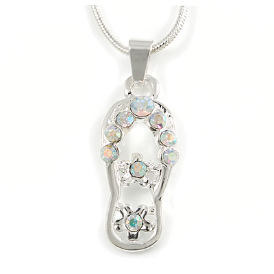 Small AB Crystal Slipper Pendant With Silver Tone Snake Chain - 40cm Length/ 4cm Extension - main view