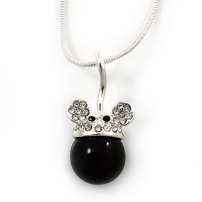 Small Crystal Mouse Pendant With Silver Tone Snake Chain - 40cm Length/ 4cm Extension - main view