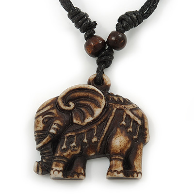 Unisex Acrylic Elephant Pendant With Black Waxed Cotton Cord - Adjustable