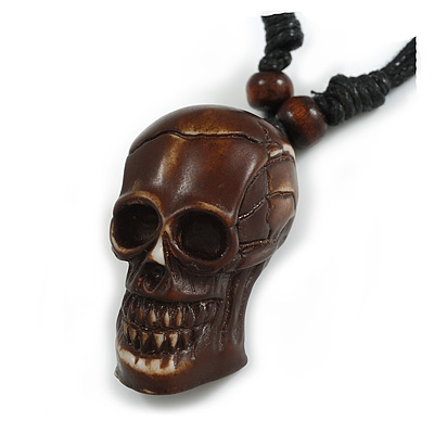 Unisex Acrylic Skull Pendant With Black Waxed Cotton Cord - Adjustable - main view
