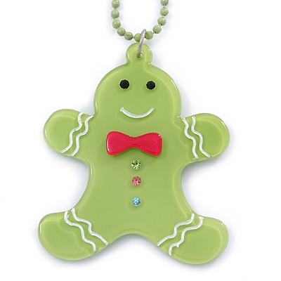 Light Green Acrylic Gingerbread Pendant With Beaded Chain - 44cm L - main view