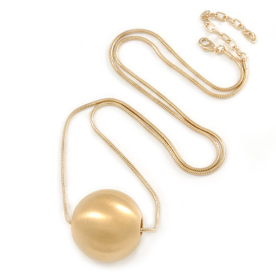 Brushed Gold Tone Metal Ball Pendant with Snake Type Long Chain - 90cm L/ 9cm Ext