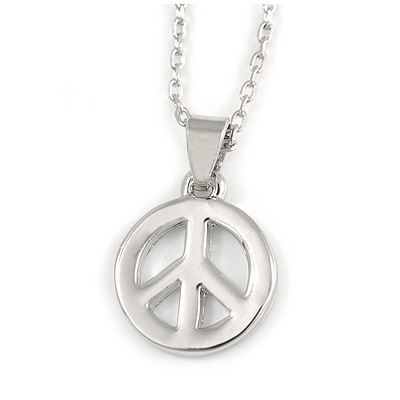 Small Open 'Peace' Pendant with Rhodium Plated Chain - 40cm L/ 5cm Ext