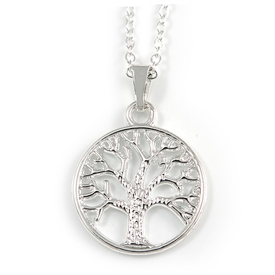 Delicate Tree Of Life Pendant with Silver Tone Chain - 40cm L/ 5cm Ext