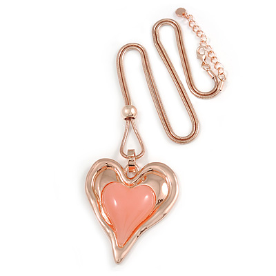 Romantic Assymetric Heart Pendant with Thick Rose Gold Snake Type Chain - 75cm L/ 6cm Ext - main view