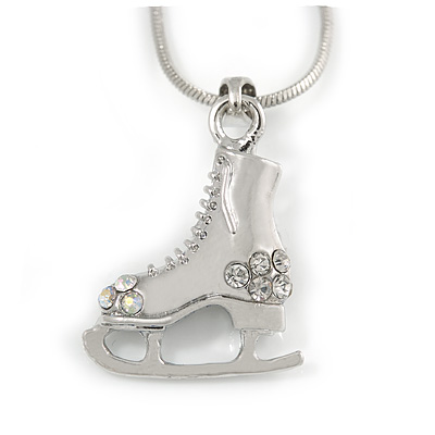 Small Crystal Ice Skating Boot Pendant with Snake Type Chain - 40cm L/ 4cm Ext