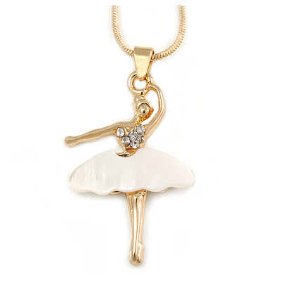 Small Ballerina Pendant with Gold Tone Snake Type Chain - 42cm L/ 4cm Ext