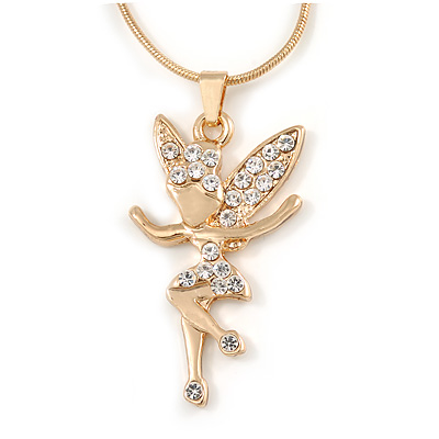 Clear Crystal Fairy Pendant with Gold Tone Snake Type Chain - 45cm L/ 5cm Ext