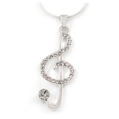 Crystal Treble Clef Pendant With Silver Tone Snake Chain - 44cm L/ 4cm Ext - main view