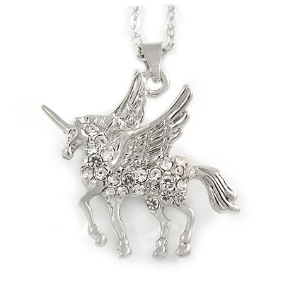 Delicate Crystal Unicorn Pendant with Silver Tone Chain - 40cm L/ 4cm Ext - main view