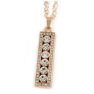 Clear Crystal Medallion Pendant with Thick Long Chain In Gold Tone - 70cm L
