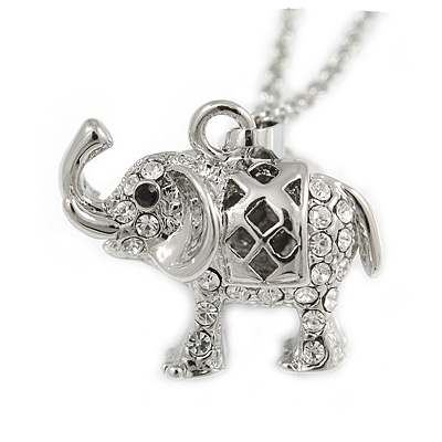 Small Crystal Elephant Pendant with Silver Tone Chain - 40cm L/ 5cm Ext - main view