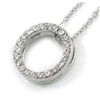 Open Cut Crystal Ring Pendant with Silver Tone Chain - 40cm L/ 6cm Ext - main view
