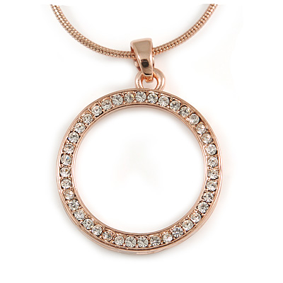 23mm Clear Crystal Eternity Circle of Love Pendant with Snake Type Chain In Rose Gold - 44cm L/ 5cm Ext - main view