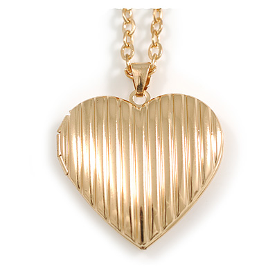 28mm Across/Gold Tone Heart Shaped Locket Pendant with Gold Tone Chain - 41cm L/ 4cm Ext - main view