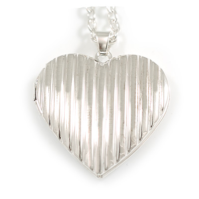 28mm Across/Silver Tone Heart Shaped Locket Pendant with Silver Tone Chain - 41cm L/ 4cm Ext - main view