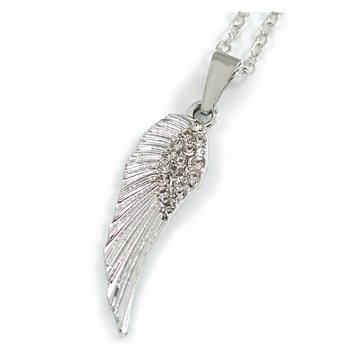 Small Crystal Wing Pendant with Silver Tone Chain - 42cm L/ 4cm Ext