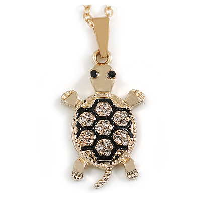30mm L/ Small Crystal Turtle Pendant with Chain in Gold Tone - 42cm L/ 5cm Ext - main view