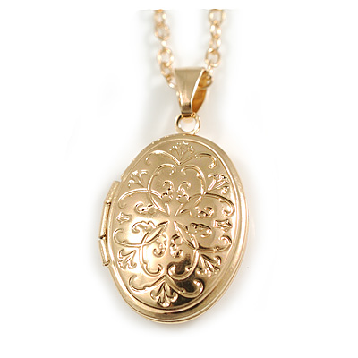20mm Tall/Gold Tone Oval Locket Pendant with Gold Tone Chain - 43cm L/ 5cm Ext - main view