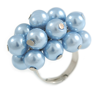 Cluster Of Slateblue Faux Pearl Costume Ring