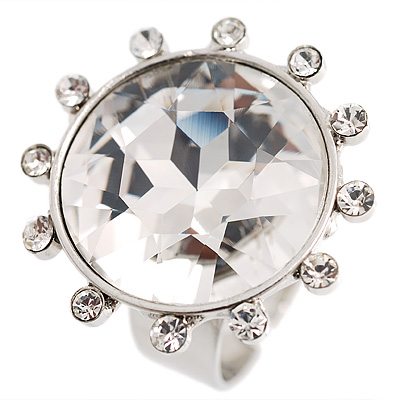 Round-Cut Clear Crystal Costume Ring
