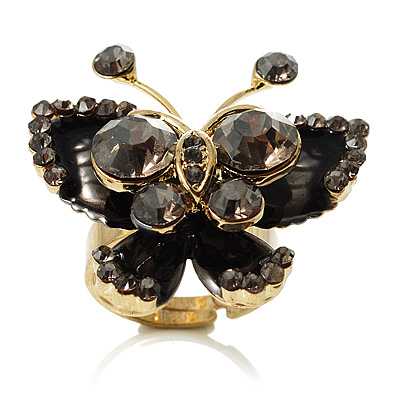 3D Crystal Butterfly Ring (Gold&Black) - main view