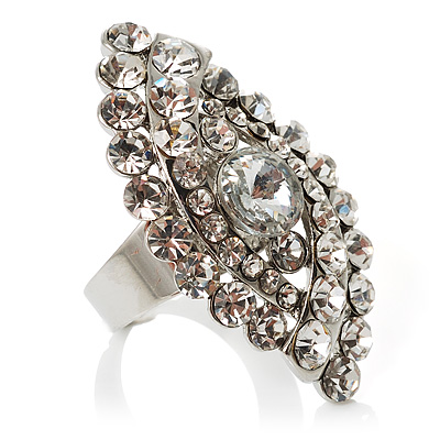 Dazzling Crystal Cocktail Ring (Clear&Silver)