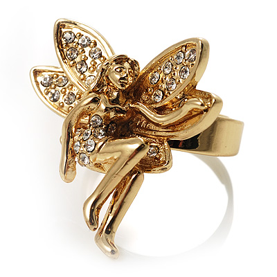 Gold-Tone Fairy Wishing Crystal Ring - main view