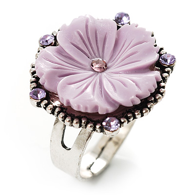 Antique Silver Lavender Flower Ring - main view