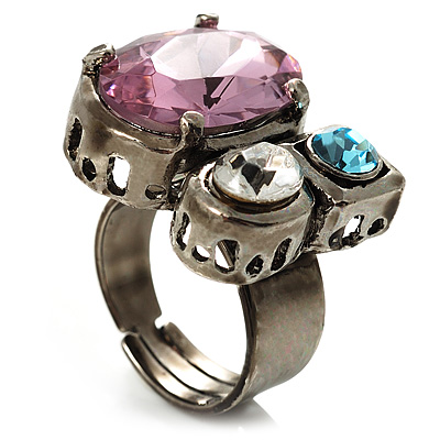 Bold Multicoloured Crystal Cluster Cocktail Ring - main view
