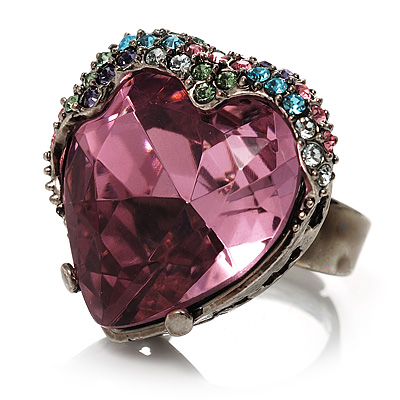 Pink Crystal Contemporary Heart Ring - main view