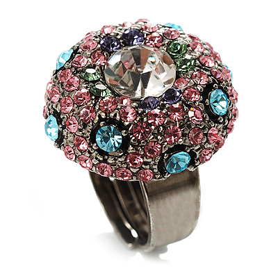 Multicoloured Crystal Dome Shaped Cocktail Ring