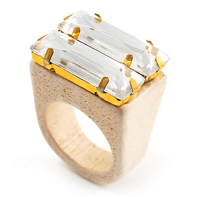 Clear Acrylic Wood Boho Ring (Cream)