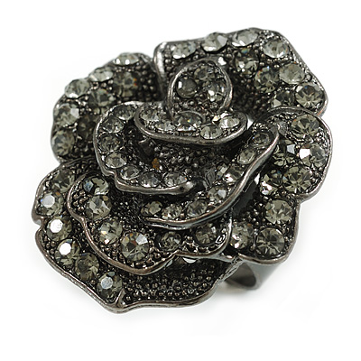 Sultry Crystal Rose Cocktail Ring (Black Tone)
