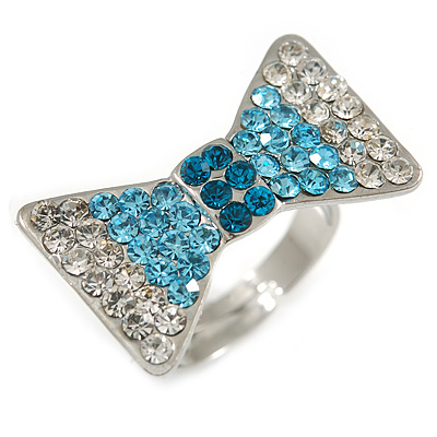 Exquisite Crystal Bow Ring (Silver Tone) - main view