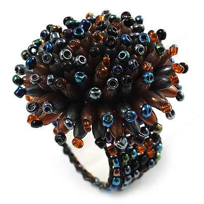 Multicoloured Glass Bead Flower Stretch Ring