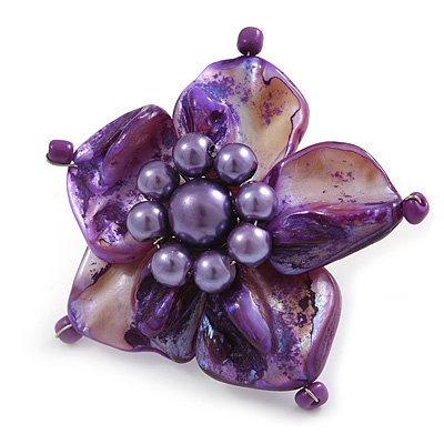 Purple Shell Flower Rings (Silver Tone)