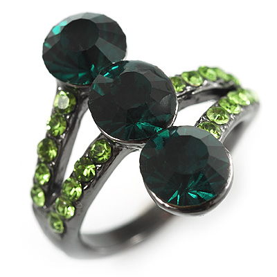Emerald Green CZ Trinity Ring (Black Tone)