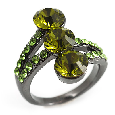 Olive Green CZ Trinity Ring (Black Tone)