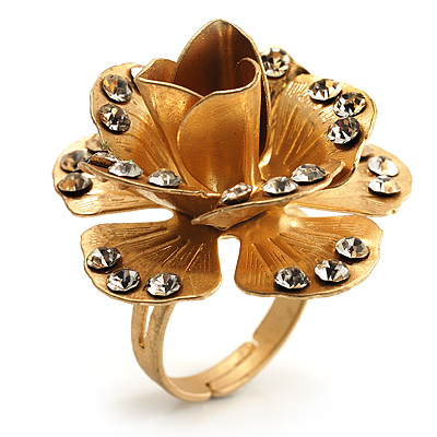Gold-Tone Crystal Rose Cocktail Ring - main view