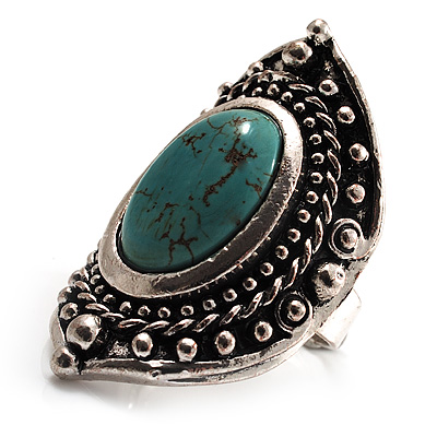 Burn Silver Hammered Turquoise Style Fashion Ring