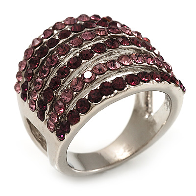 Silver Tone Wide Crystal Band Ring (Purple & Lavender) - main view