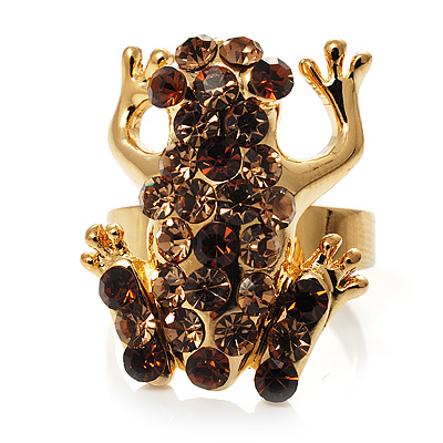 Amber Coloured Crystal Little Froggy Ring (Gold Tone) - main view