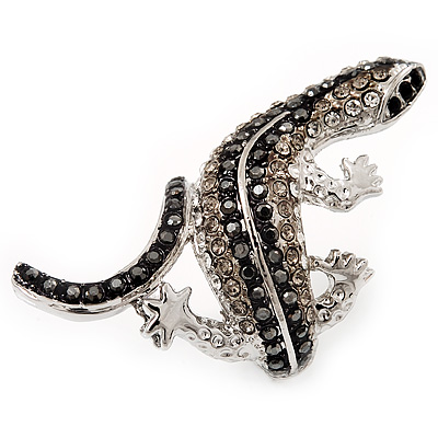 Exotic Swarovski Crystal Lizard Ring In Rhodium Plated Metal - main view